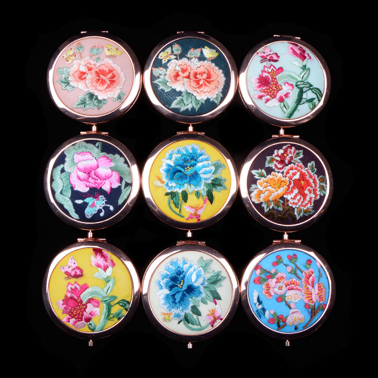 阳东化妆随身镜精品出国送礼刺绣中国风古风摄影 手绣镜子