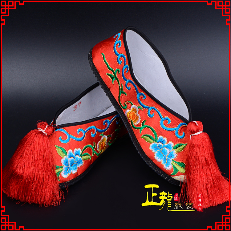 阳东京剧越剧戏曲彩鞋花旦绣花 普平底彩鞋