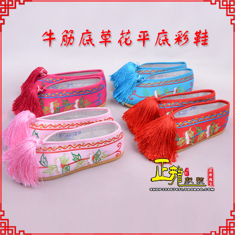 阳东京剧越剧戏曲花旦彩鞋 牛筋底草花平底彩鞋
